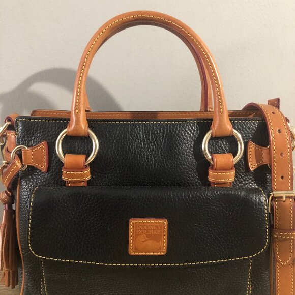 Dooney & Bourke Pebble Grain Leather Medium Pocket Satchel Black with Brown Trim - Picture 10 of 15